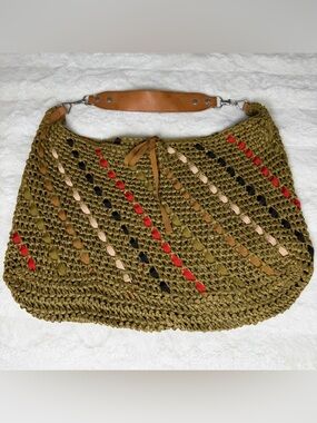 J. Crew Women’s Woven Straw And Ribbon Accent Slouchy Shoulder Boho Bag One Size